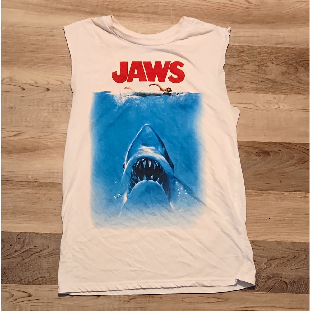 Jaws Movie Graphic White cut off sleeve T-Shirt - Movies Promotional